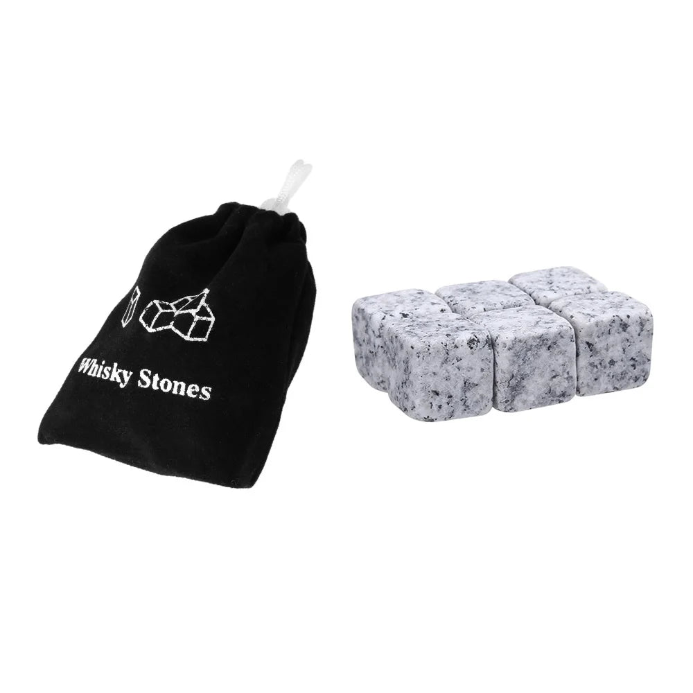 6Pcs Whiskey Stones Sipping Ice Cube Cooler Reusable Whisky Ice Stone Whisky Natural Rocks Bar Wine Cooler Party Wedding Gifts
