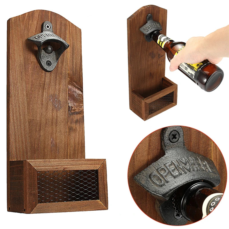 1Pcs Creativity Vintage Wall Bottle Opener Wall Mounted Bar Beer Glass Bottle Cap Opener Home Decoration