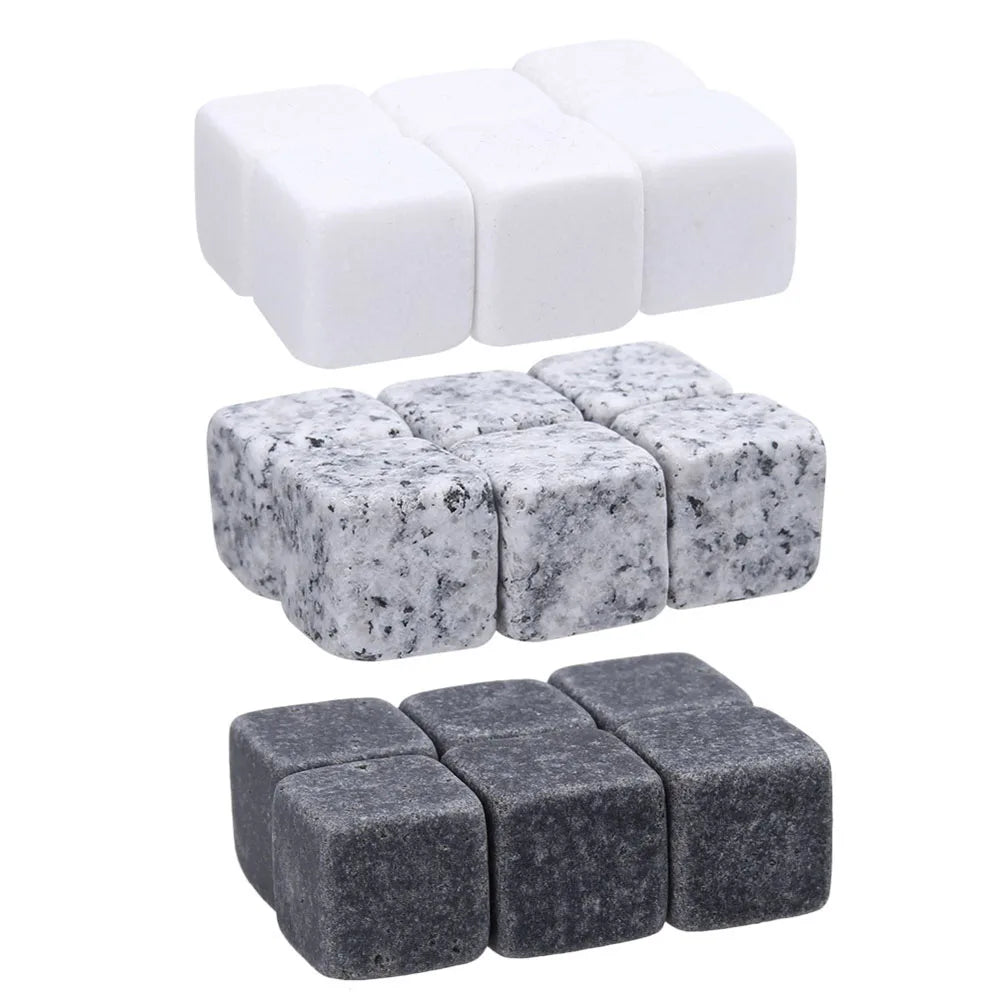 6Pcs Whiskey Stones Sipping Ice Cube Cooler Reusable Whisky Ice Stone Whisky Natural Rocks Bar Wine Cooler Party Wedding Gifts