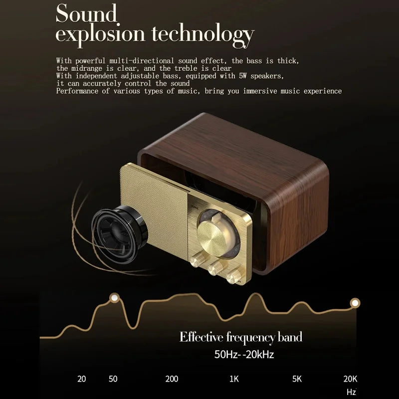 Nostalgic Bluetooth Speaker Bluetooth Sound Retro Classic Speaker Retro Radio Wireless Bluetooth 5.0 Wooden Portable Subwoofer