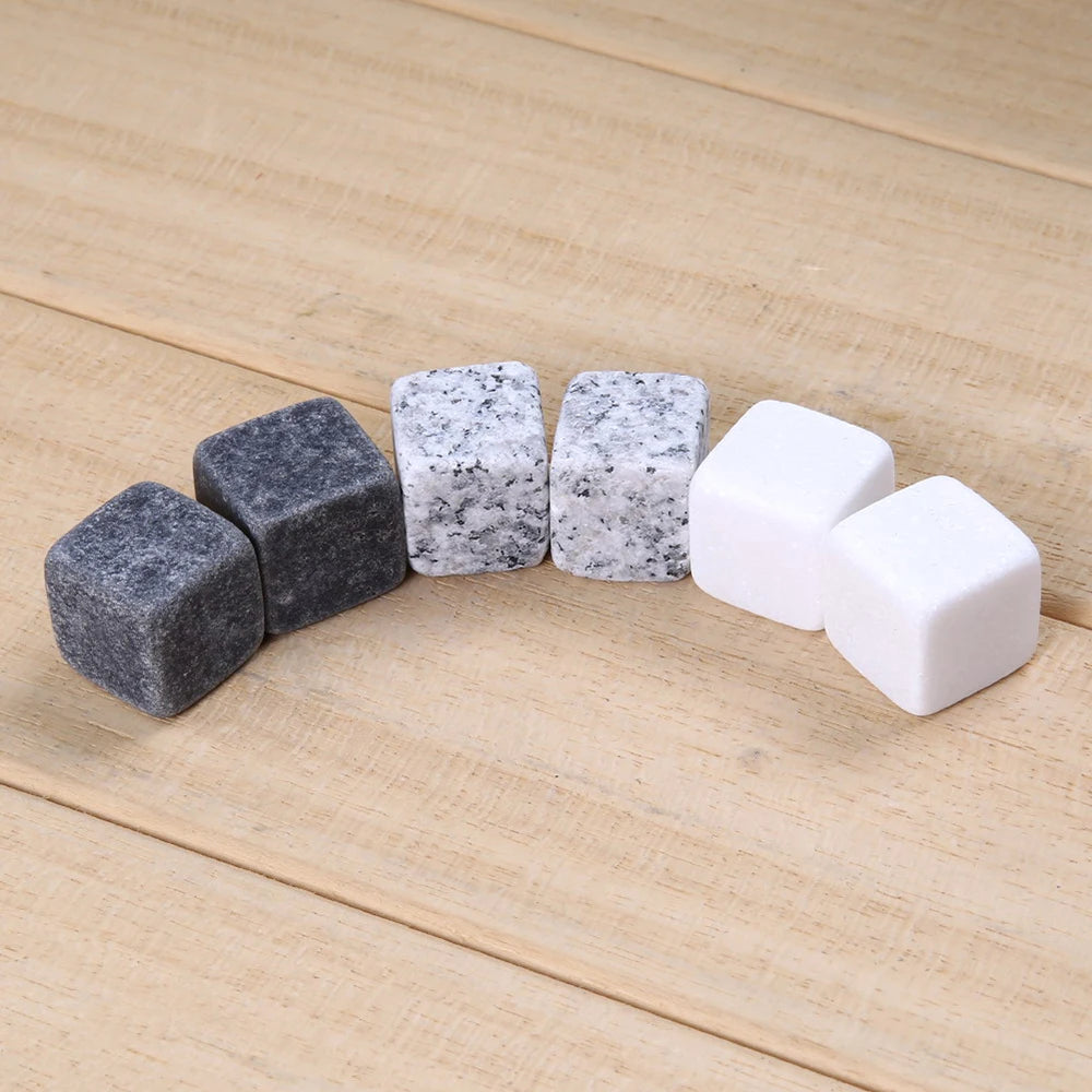 6Pcs Whiskey Stones Sipping Ice Cube Cooler Reusable Whisky Ice Stone Whisky Natural Rocks Bar Wine Cooler Party Wedding Gifts
