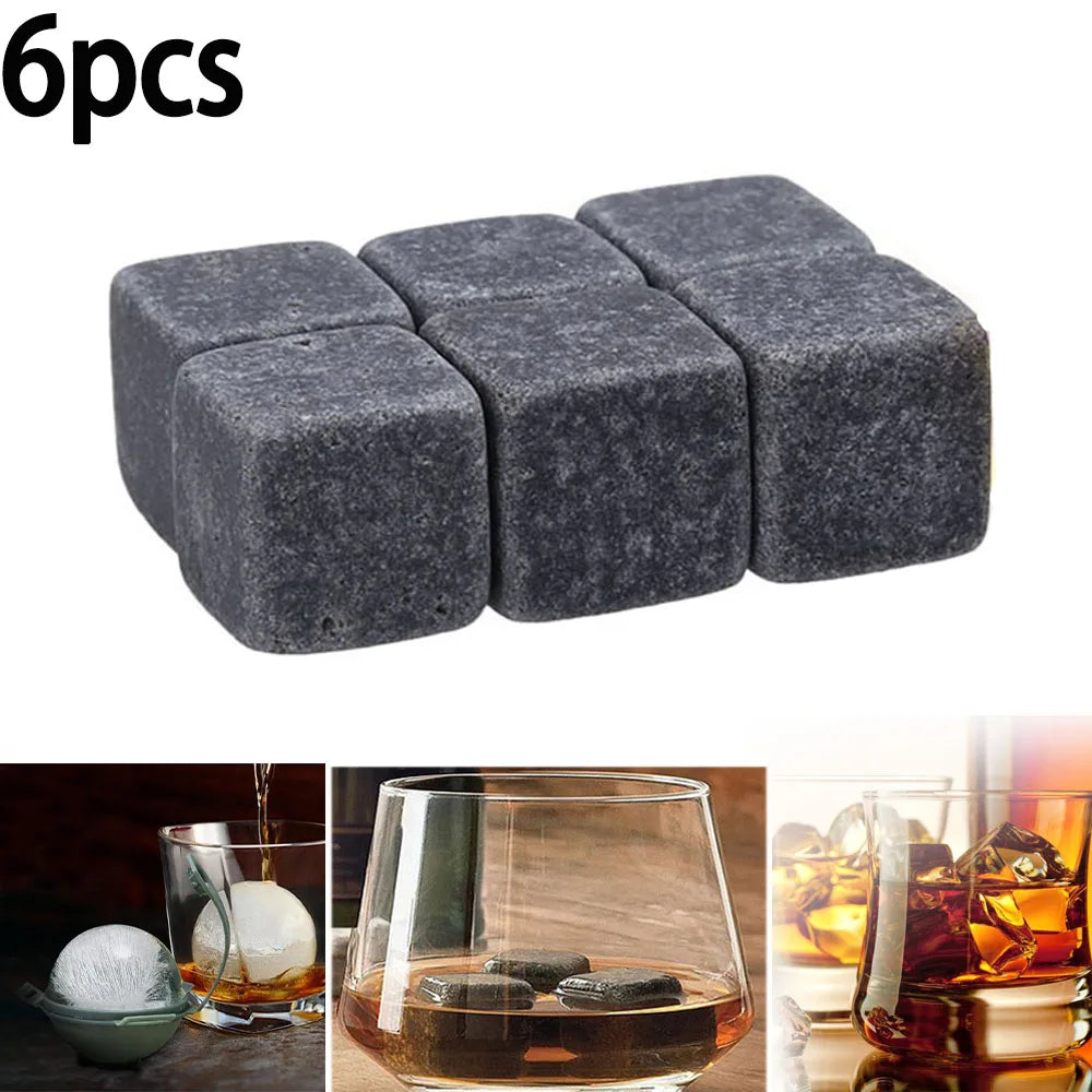 6Pcs Whiskey Stones Sipping Ice Cube Cooler Reusable Whisky Ice Stone Whisky Natural Rocks Bar Wine Cooler Party Wedding Gifts