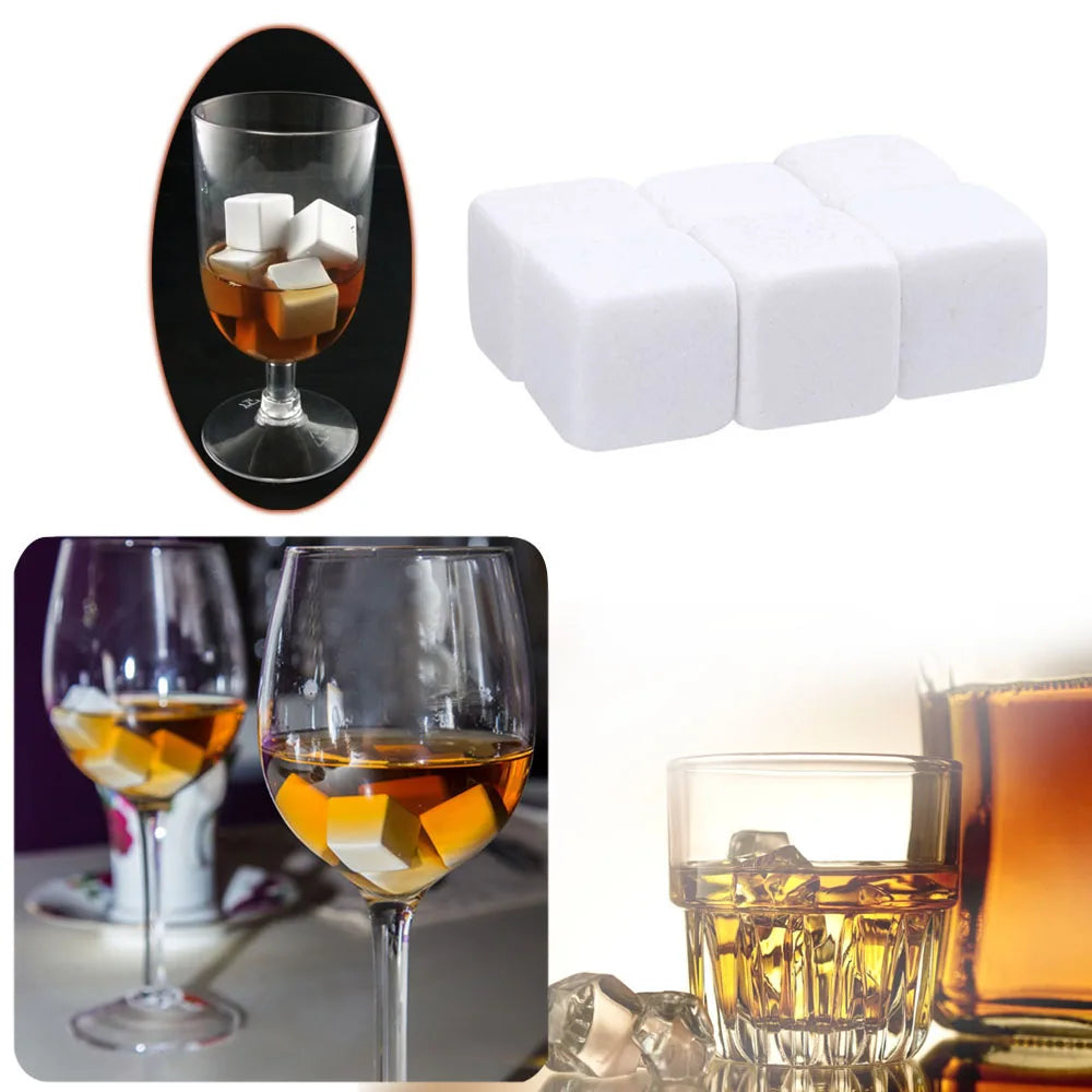 6Pcs Whiskey Stones Sipping Ice Cube Cooler Reusable Whisky Ice Stone Whisky Natural Rocks Bar Wine Cooler Party Wedding Gifts