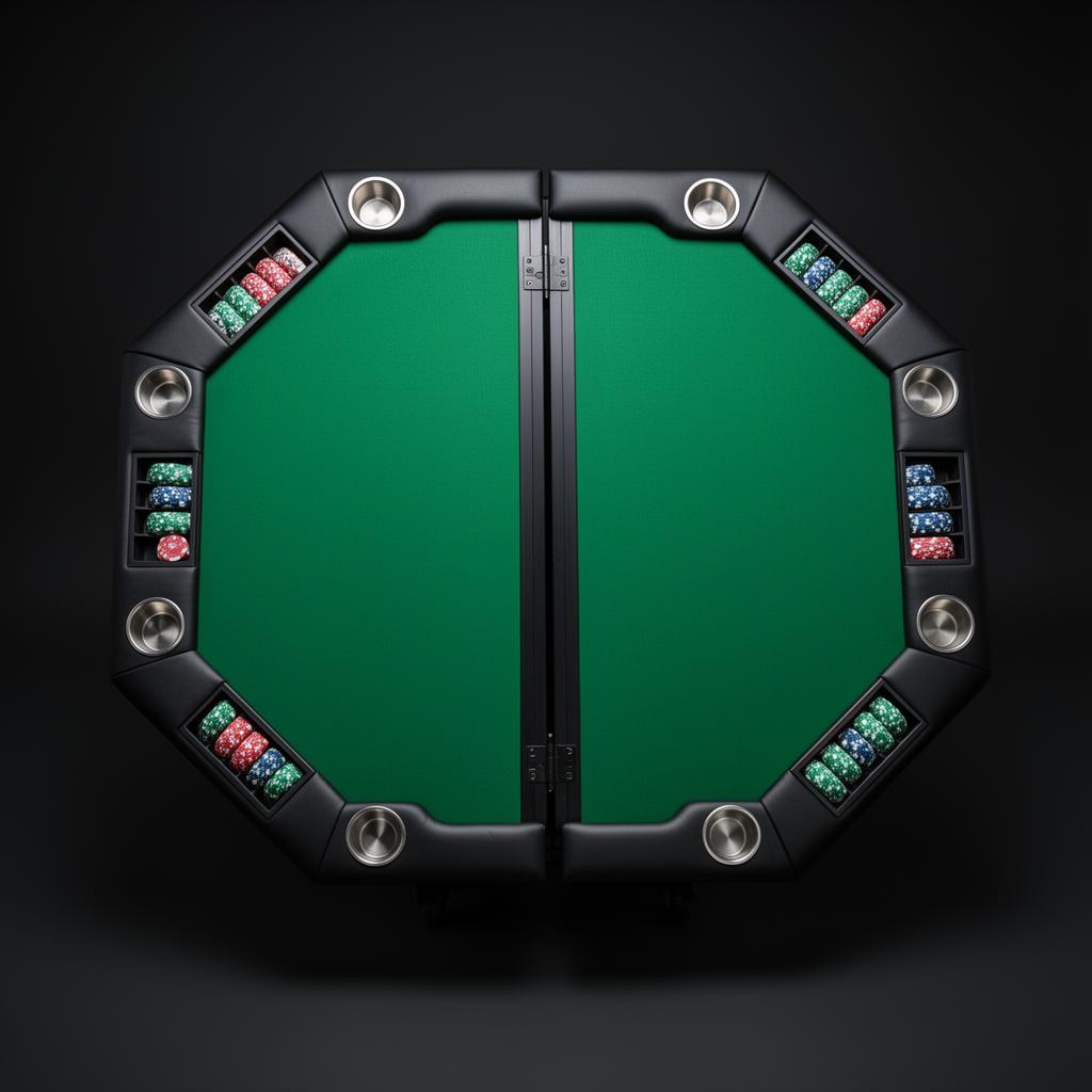 Professional folding poker table top with green felt and cup holders
